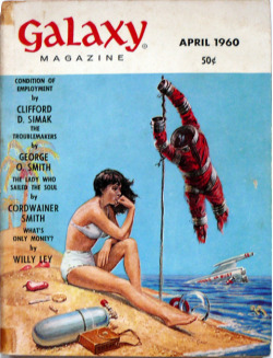 Ed Emshwiller’s amazing cover for the April 1960 issue of Galaxy.  Plus, a Cordwainer Smith story!  Where&rsquo;s my copy?