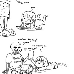 blackandro96:  pig-demon:  get it. like. a dozen of eggs?bonus, excited dunkle sans tells mom about baby’s first pun:   See everyone, puns rule. They automatically make any scenario less heavy and more casual. Frisk’s and Sans’ chemistry here is