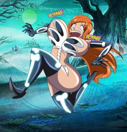 concentratedhentai:  grimphantom:  Commission: Halloween Orihime: The Costume Cursed Part 2 Hey guys, If some remember, i made a pic of Orihime from Bleach getting her boobs grab by the costume(That’s where my Stocking version got inspired at) years