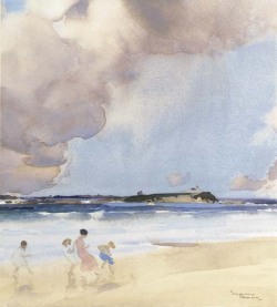 poboh:  On the beach at Bamburgh, Northumberland, Sir William Russell Flint. (1880 - 1969) - watercolour and bodycolour - 
