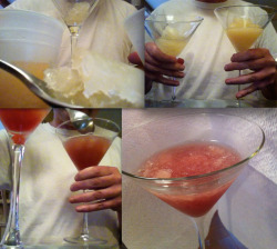 cumandpissfun:  Cran-razz-pee-ni:  Pee into two plastic cups and put them in the freezer till the pee turns to slush (a couple of hours, roughly).  Spoon the slush into martini glasses, add cran-raspberry juice, stir gently, and enjoy.