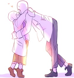 ttoba:  Two science nerds being total dorks as usual. Gaster would have to stoop all the way down while Sans has to tiptoe to reach the taller nerd. I- *coughs out blood* 