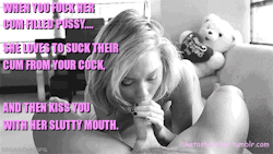 cuckoldhotwifecaptions: iliketoshareher:  She wants to share their taste with you! Thousands more hotwife, stag, vixen, cuck, slutwife, swinger, cheating, wife watching, caption GIFs, videos and pics, our originals, and stuff we like….@iliketoshareher