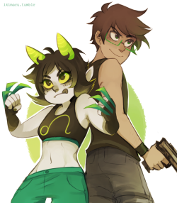  somebody a while back suggested Jake and Nepeta teaming up to hunt/fight some monsters and idk I thought it would be fun to draw haha