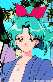 themarinecathedral: michiru and her hair ribbons  かわいい~! ♥♥ (and I’d like to think the red one is the same piece of fabric as haruka’s here)  