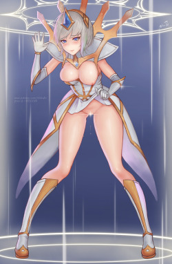 eliskalti:  Caged - Elementalist Lux   Rito is going to release 10 skins at the same time for Lux!!(Well kinda…)But I love the white/vanilla one most. This outfit looks so hot! &lt;3 —   Help me create more sexy/lewd illustrations by supporting me
