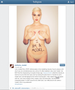 myannoyances:micdotcom:Australian model Stefania Ferrario has created #DropThePlus to prove that thin doesn’t equal “normal.” Modifiers like “plus size” reinforce the idea that only skinny women are the “right” size. “I am a model FULL