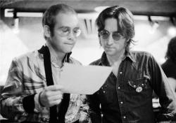 soundsof71: Elton John &amp; John Lennon at the Record Plant, NYC, 1974, by Bob Gruen