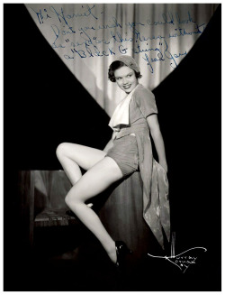 Jean GaryBeautiful vintage 30’s-era promo photo personalized to a friend: “Hi Harriet — Don’t you wish you could look as “sexy” as this? Even without a “Black G string”  — Jean Gary ”..