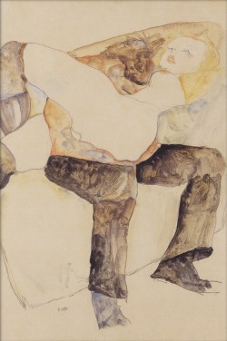 Mann, Frau auf den Knien haltend  (1911) by Egon Schiele  