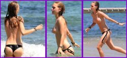 nude-celebz:  Katharina Damm topless on the beach. (and that would be her mom next to her in the last pic)