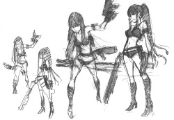 artbooksnat:  Kill la Kill (キルラキル) initial costume designs for Ryuko and Satsuki’s Nudist Beach styles. The concepts were brought to life by director Hiroyuki Imaishi (今石洋之) and used as the model for Sushio’s more polished versions