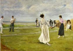 Max Liebermann (Berlin, 1847 - 1935) a) Tennis game by the sea, oil on canvas, 1901 b) Young boys bathing at Zandorf, oil on panel, 1896