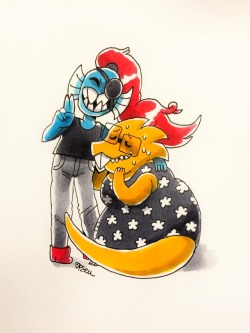 pseudonymjones:  Undyne &amp; Alphys  I wanted to draw these two for Valentimes but I didn’t get the chance!!! So, enjoy this cute couple I drew for no good reason! 