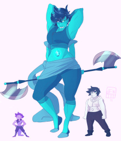 Introducing Apatite! The fusion between my Gemsona Hauyne (left) and @atta‘s Gemsona Selenite (right)!Apatite is a very confident an lively gem due to the confidence and friendship between Selenite and Hauyne. A very action oriented gem that has a lot