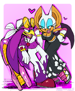 skunk-scribbles: quick doodle of Rouge and Wave being gay from one of my sketchbooks. it was originally a shitty 10 min doodle but I was determined to do something with it they flirt between races  