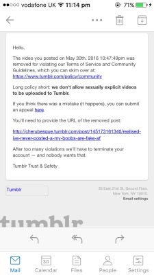 cherubesque:  i tried to post a 9 second video of my boobs and it got instantly flagged and banned … wtf how is tumblr not allowed nude videos?! THEY ARE FUKIN EVERYWHERE ON HERE?! can someone please help me understand i’m actually really angry rn