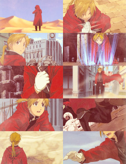dearmrsawyer:fma meme | two outfits {2/2} - Al in Ed’s red coat   “Seeing how he’s progressed. It’s as if Edward’s been leading him every step of the way.”  