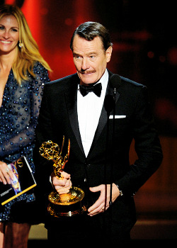 delevingned-deactivated20151023:  Bryan Cranston accepts the award for outstanding lead actor in a drama series for his work in “Breaking Bad’ at the 66th Primetime Emmy Awards at the Nokia Theatre L.A. Live on Monday, Aug. 25, 2014 
