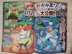 kalos-pkmnacademy:   Hariboogu is the Thorn Armour Pokémon. It is 0.7m, 29kg and has the ability Overgrow Teerunaa is the Fox Pokémon. It is 1.0m, 14.5kg and has the ability Blaze Gekogashira is the Bubble Frog Pokémon. It is 0.6m, 10.9kg and has the