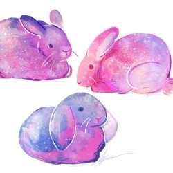 Adorable little buns! 💕  #rabbits #galaxy #art #buns #cute #animals #cutebunnys #bunny #pink #purple #blue #stars #cuddles