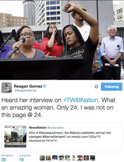thechanelmuse:  venomtheghost:  thechanelmuse:  In case y’all missed Reagan Gomez preaching the gospel about people bashing Marissa Johnson and Mara Jacqueline for taking the stage/mic at the Bernie Sanders rally, the BLM movement, and “allies”