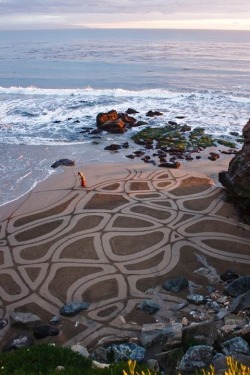 killermuffins89:innocenttmaan:Andres Amador is an artist who uses the beach as his canvas, racing against the tide to create these large scale temporary masterpieces using a rake or stick ..Andres’ creations are simply stunning and knowing that these