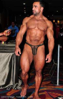 Mounds of muscles, great pecs, and his bulging package makes a man dream - WOOF