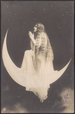 oorequiemoo:  Moon priestess Surrealistic French Postcard by Arjalew, Paris, ca 1900 