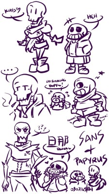 picmurasaki:  Sans and Papyrus (UT, US and UF)  All this brother shipping… I’m so happy. ( ｀ω´)   First time (properly) drawing the UF pair and they’re fun.xD  Aaand I’m obviously trying to line stuff.ヽ(´▽｀)/