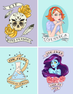 designsbybronte:  Rick and Morty Tattoo designs. You can see the larger versions here: RIP BirdPerson Jessica Focus on Science Unity 