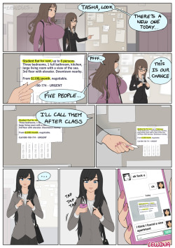 lewdua:  Hello Here is a SFW page to explain how the crossover begins! I thought it was necessary to take time for this.Natasha and Karen are searching an apartment, and Alice (the dark hair crossdresser) takes that opportunity and messages her sister