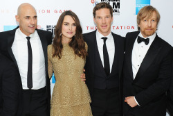 sue-78:  Mark Strong, Keira Knightley and Benedict Cumberbatch attend the opening night gala screening of ‘The Imitation Game’ during the 58th BFI London Film Festival at Odeon Leicester Square on October 8, 2014 in London, England. 