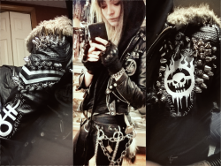 bamyapregnant:  bamyapregnant:  Gave my jacket a fresh paintjob tonite 😎  Paint on this has already dusted off again, anyone have any suggestions for a paint or clear coat that grips better on false leather? :c  Hooray for vegan leather!