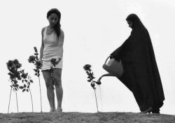 farsizaban:  Two Iranian women in Tehran plant trees and water flowers during national arbor day (1970′s)  