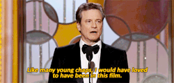 thatwetshirt:  Colin Firth at the 72nd Golden Globes on the role of Alan Turing in The Imitation Game 