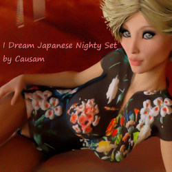 This negligee and panty set comes in versions for both Genesis 3 and Genesis 8 females. Created by Causam and ready for Daz Studio 4.9 and up! Don’t pass up this beautiful nighty!I Dream Japanese Nighty Sethttps://renderoti.ca/I-Dream-Japanese-Nighty-Set