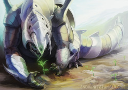 endivinity:  Honestly, Aggron’s Pokedex entries are so cute. Huge metal dinosaur with the capability to eat a tank? Nahh she’s planting trees because there was a landslide on her mountain and she likes it to look pretty and nice. This is Titan, my