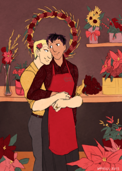 whinges:  something for @kaytayto for xmas, from our au where their families know each other bc reiner’s runs a floral distribution business and bertolt’s mom runs a flower shop and they kinda end up inheriting it, thank god reiner is there because