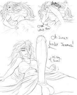 dclzexon: Mini comic sketch commission by Alkahest BD has morning problems dealing with her dick. Its kind of got a mind of its own. 