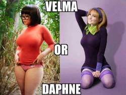 gigglefuck:  scopophilicscorpio: curiouswinekitten2:  Glasses and thick thighs.  Duh.  😊  Velma all the way.  I would bind her….cut her sweater and her boy short panties.  I can tell she would be a trembler.  Hot breath against her neck followed