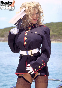 big90s:  Dress Boobs: In an interview, Busty Dusty said that this Marine Corps photoshoot was her favorite. Ours, too. Semper Fi, BD.