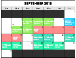 Oh I should probably post these here too, whoops  a lil late, and i&rsquo;m taking this month pretty chill to catch up on backburner stuff, but here&rsquo;s my september schedule! 