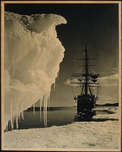 dame-de-pique:  Herbert Ponting  The Terra Nova at the Icefoot Antarctic, 1911printed c. 1920 