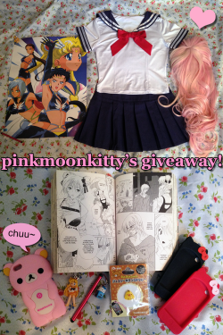 pinkmoonkitty:  ✿pinkmoonkitty’s 1.5k followers giveaway✿ One follower will win these items:- cosplay seifuku top+skirt size small- pink+blonde cosplay wig w/ nude wig cap- sailor moon sailor stars poster- pink rilakkuma iphone 5 case- 2x hello
