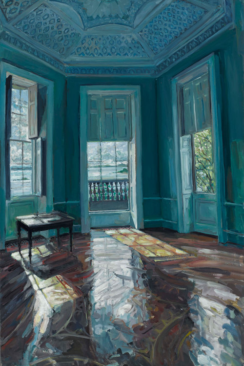 redlipstickresurrected:  Hector McDonnell (Irish, b. 1947, Belfast, Ireland) - 1: Temple of the Winds, Mount Stewart, 2015  2: Entrance Hall at Castleward, Paintings: Oil on Canvas