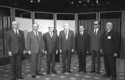 Warsaw Pact leaders, Berlin 1987 (from left): Husák of Czechoslovakia, Zhivkov ofBulgaria, Honecker of East Germany,Gorbachev of the USSR, Ceaușescu,Jaruzelski of Poland, and Kádár of Hungar