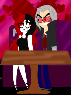 creatortiffany98: Nice Date at the Bloody Bar  For @Captaintaco2345 I drew his oc, humanoid gigan, with my creation Flacie the Vampire Demon Angel.   Hope you like it Captain!  Ooh Gigan’s on a date!Thanks so much for doing this!!!