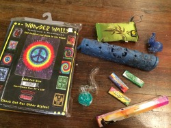 spliffprincess:  spliffprincess giveaway! Includes:  Tie-dye tapestry Freezable turquoise bubbler Sun and moon themed closable incense burner A green vatra case for a pipe My favorite smelling incense An adorable elephant pipe Banana papers Mint papers
