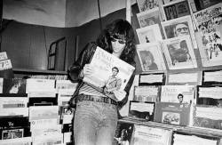 vaticanrust:  Joey Ramone record shopping at Free Being Records in New York City.  Photo Danny Fields.